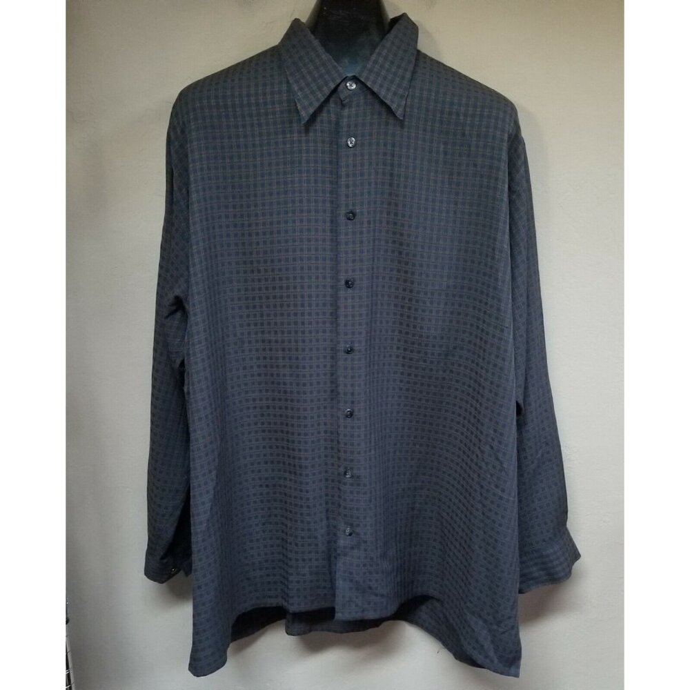 Wilke Rodriguez Men 2XB Big & Tall Blue Check Button Up Long Sleeve Shirt Casual